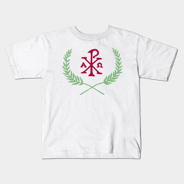 In hoc signo vinces | In this sign conquer - Chi Ro with Olive Branches Kids T-Shirt by EkromDesigns